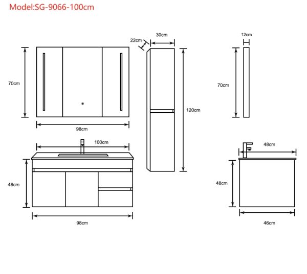 NYT Basic 100 cm – komplett baderomsmøbel (sort/hvit)